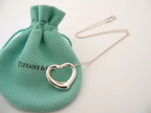 Tiffany & Co  Peretti Diamond Open Heart Necklace Pendant Charm Gift Love Pouch