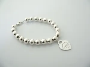 Tiffany & Co Return to Tiffany Silver Heart 8 MM Ball Bead Round Bracelet Gift