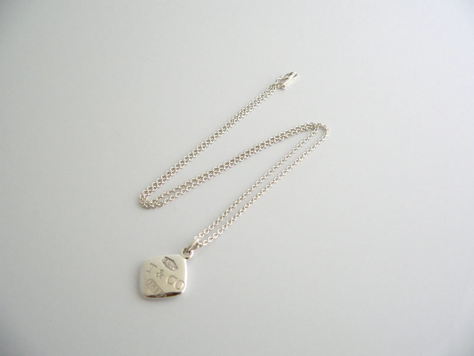 Tiffany & Co Silver 1837 Square Necklace Pendant Charm Chain Gift Love Statement
