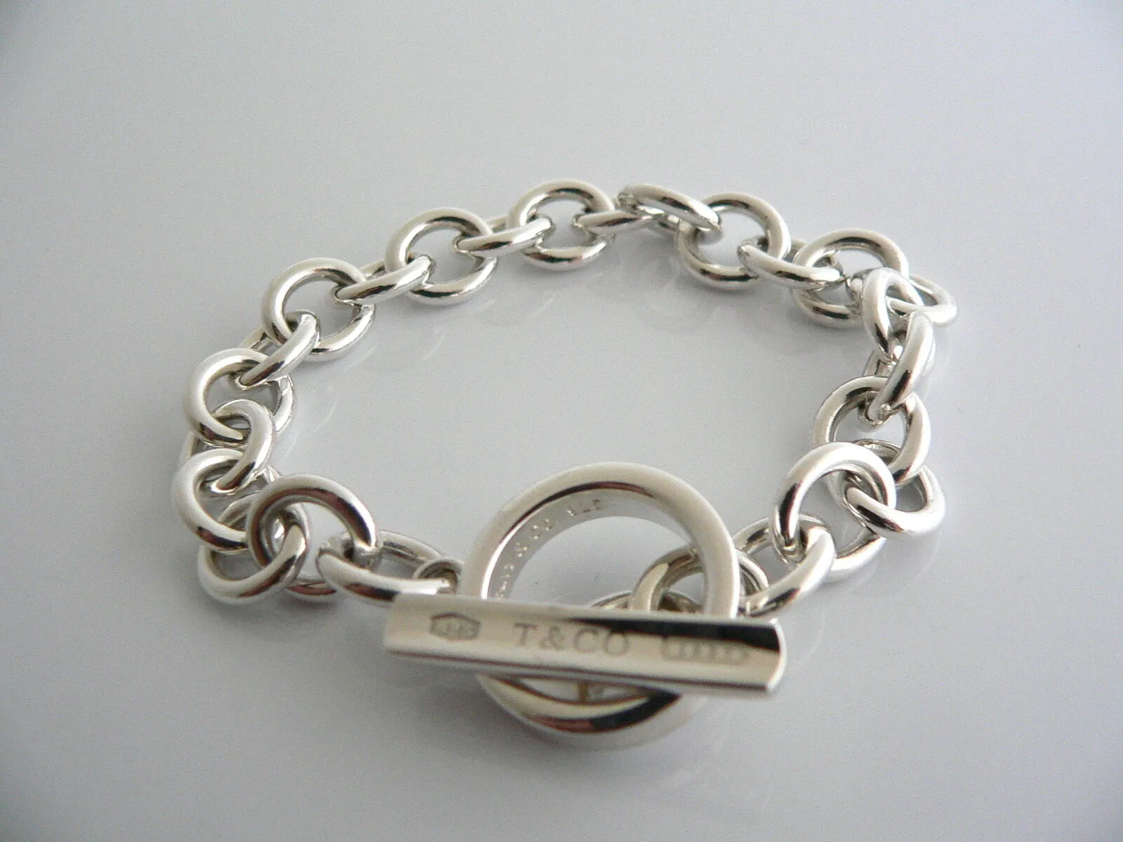 Tiffany & Co Silver 1837 Toggle Bracelet Bangle 8 Inch Chain Gift Love Statement
