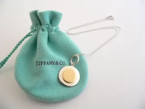 Tiffany & Co Silver 18K Gold CIrcle Necklace Pendant Chain Engravable Gift Pouch