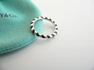 Tiffany & Co Silver Black Enamel Stripe Striped Stacking Ring Sz 5 Gift Pouch