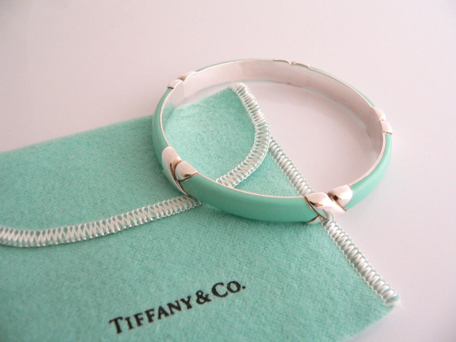 Tiffany & Co Silver Blue Enamel Signature X Bangle Bracelet Wide Gift Pouch Love