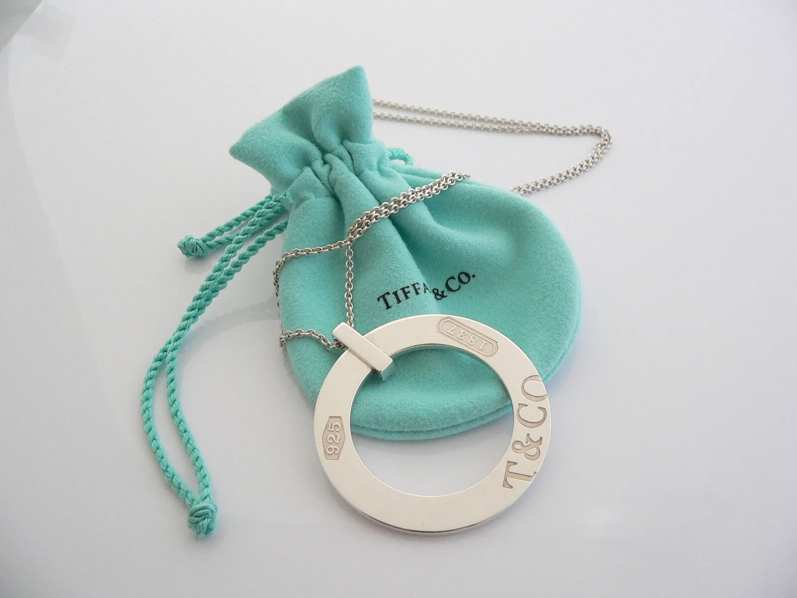 Tiffany & Co Silver Large 1837 Circle Round Necklace Pendant Charm Gift Love