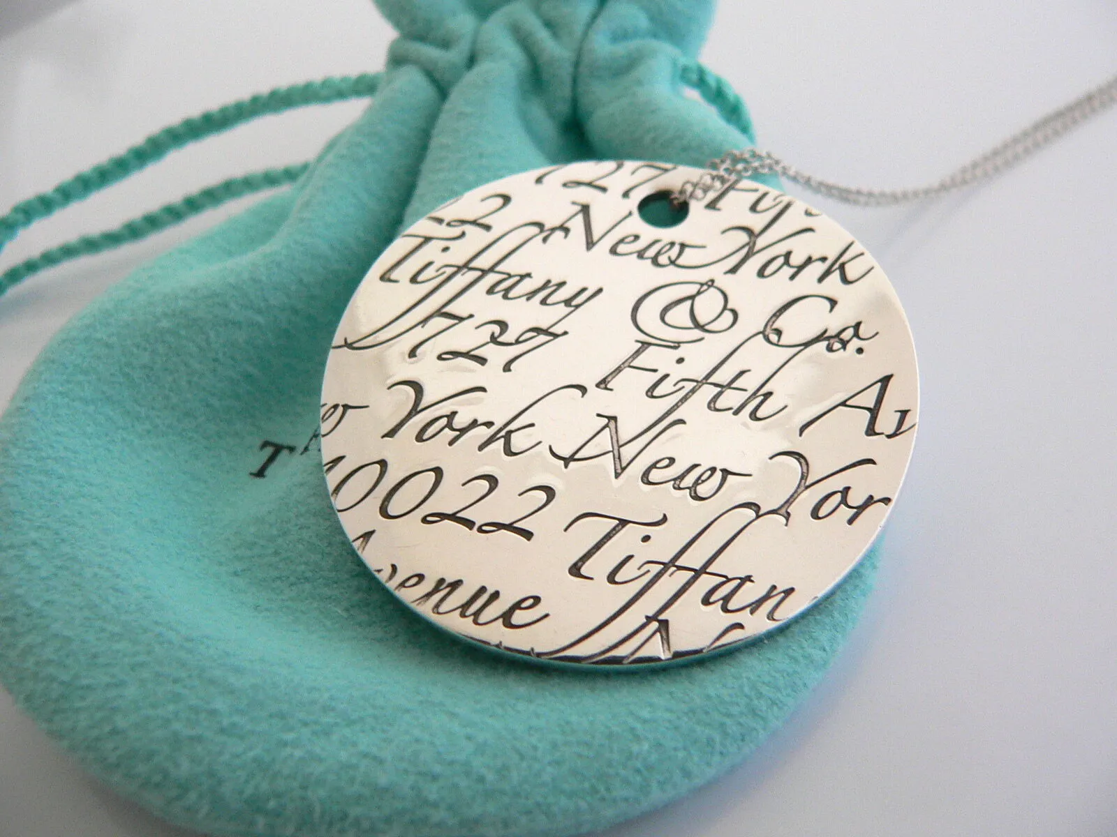 Tiffany & Co Silver Large Notes Round Circle Necklace Pendant 18.2 In Chain Gift