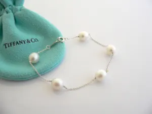 Tiffany & Co Silver Peretti Pearls by the Yard Bracelet Bangle 9 MM Gift Pouch