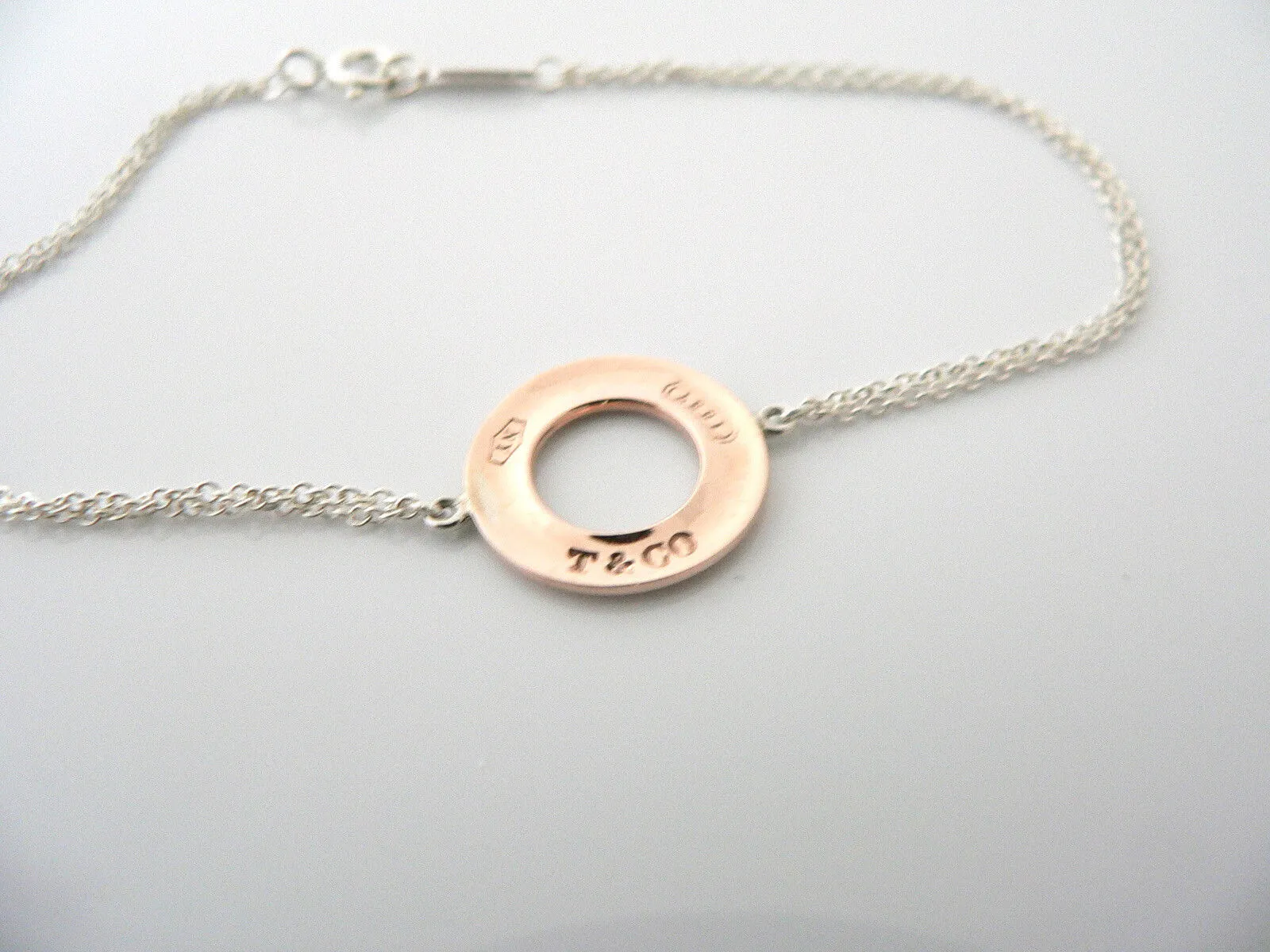 Tiffany & Co Silver Rubedo 1837 Circle Round Bracelet Bangle Chain 7.2 Inch