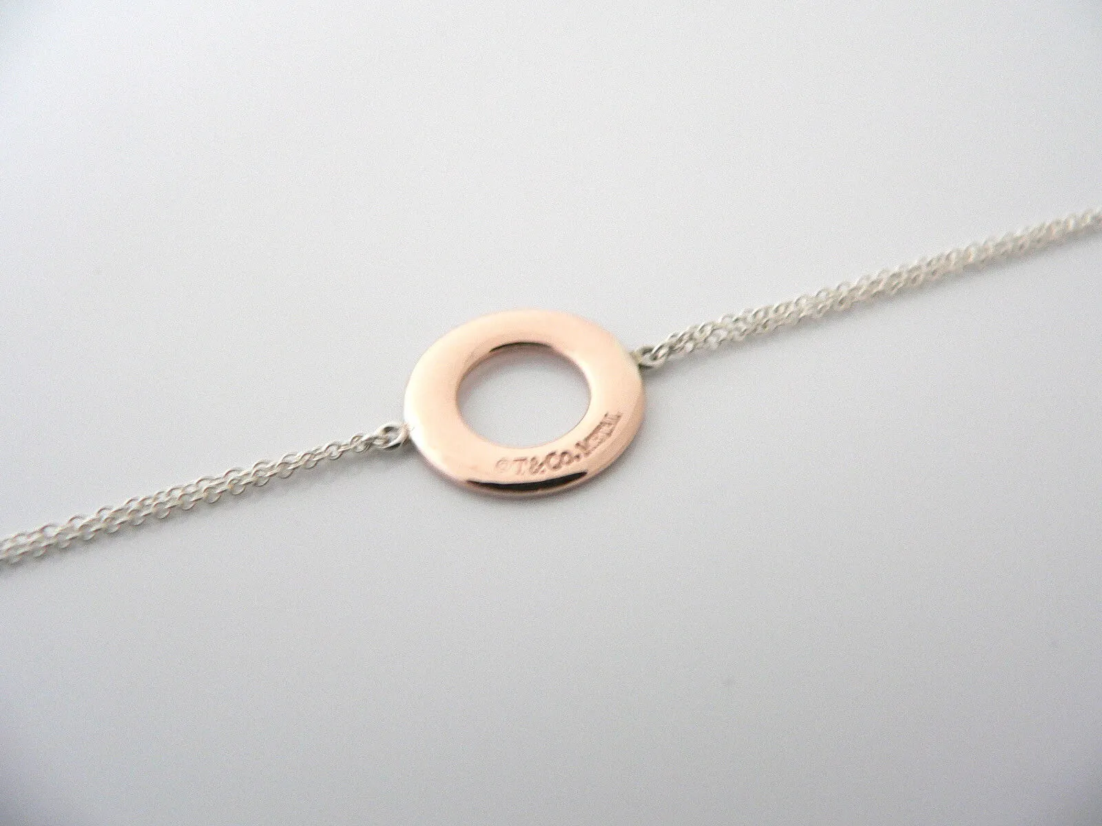 Tiffany & Co Silver Rubedo 1837 Circle Round Bracelet Bangle Chain 7.2 Inch