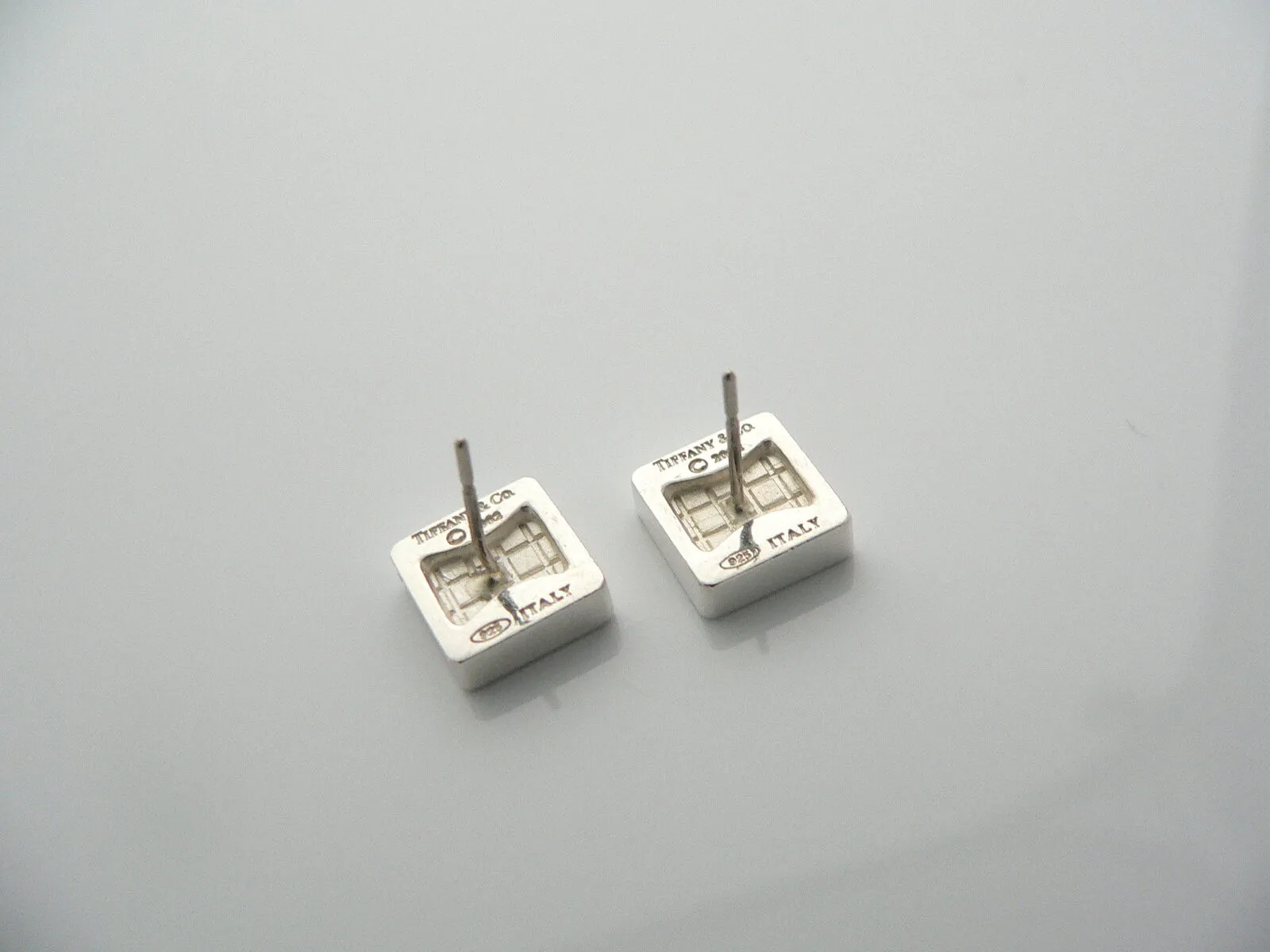 Tiffany & Co Silver Square Diamond Earrings Studs Rare Gift Love Statement