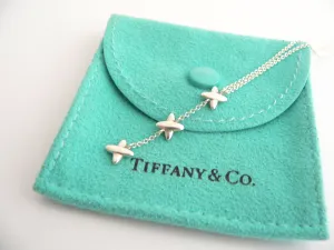 Tiffany & Co Silver Triple Signature Drop Dangle Dangling Necklace Pendant Chain