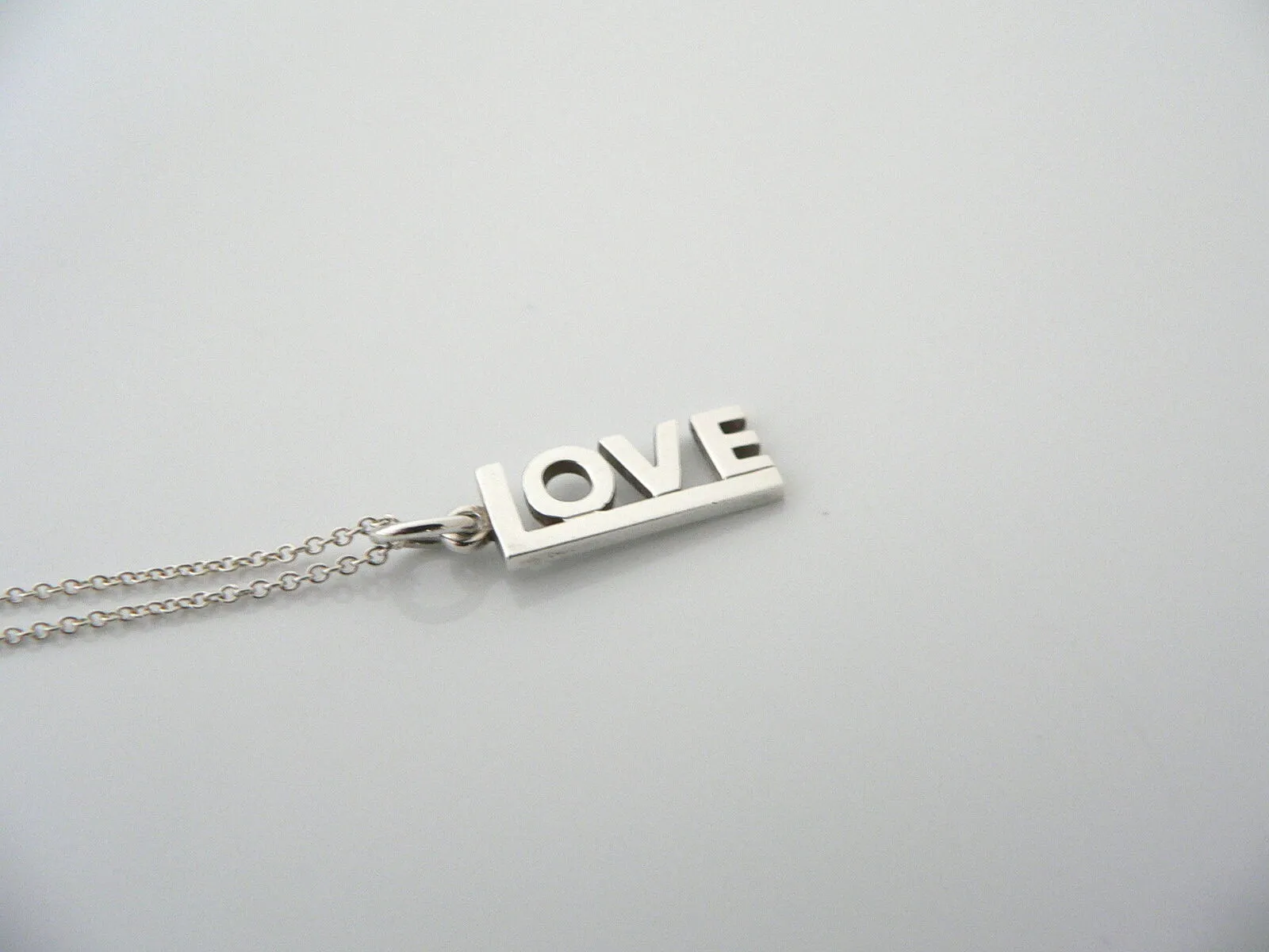 Tiffany Co LOVE Necklace Pendant Charm 17 Inch Chain Silver Heart Gift Statement