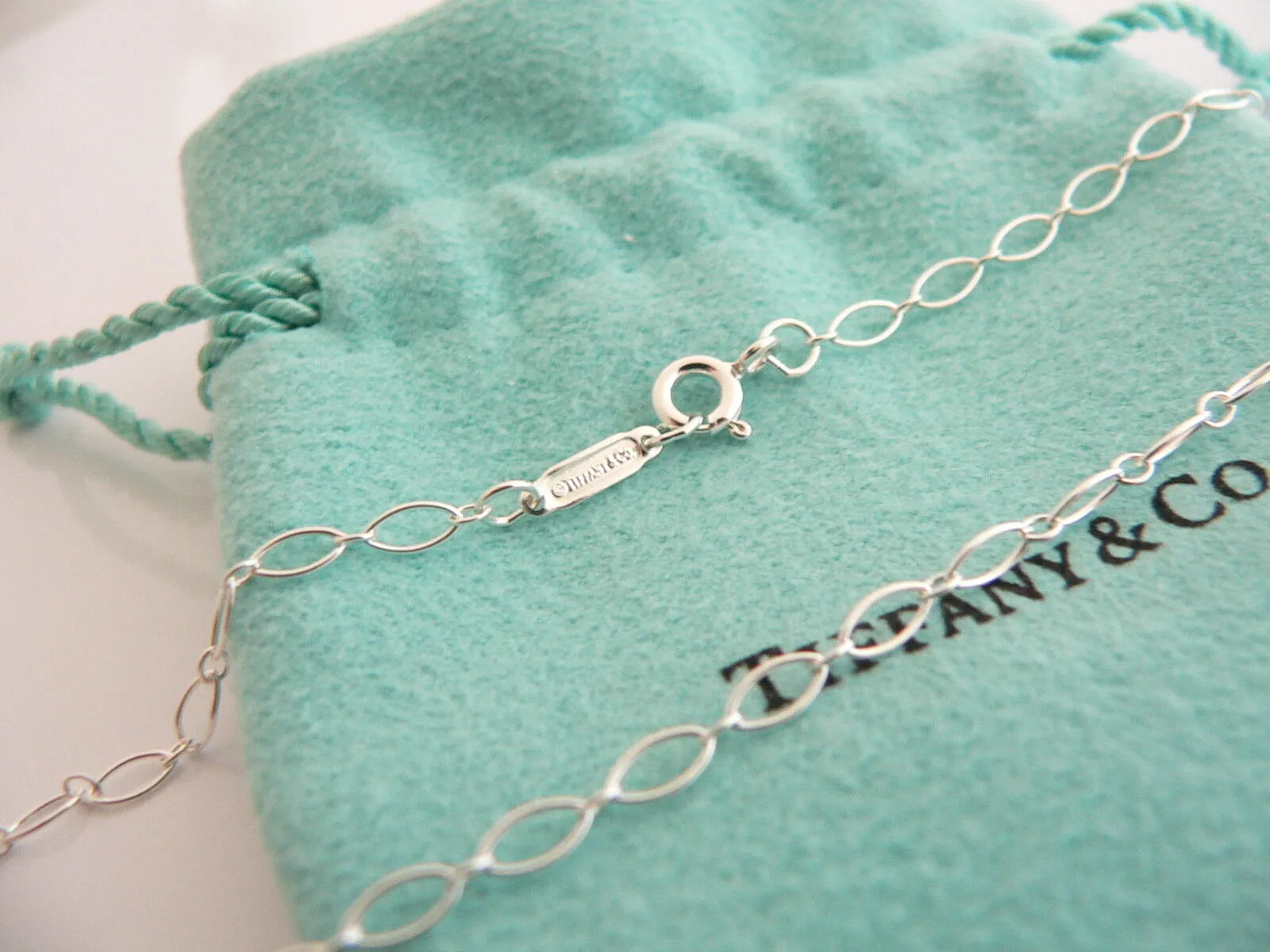 Tiffany Co Silver Diamond Blossom Key Necklace Pendant 24 inch Gift Love Pouch
