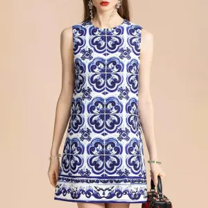 Tile-Print Brocade Mini Dress