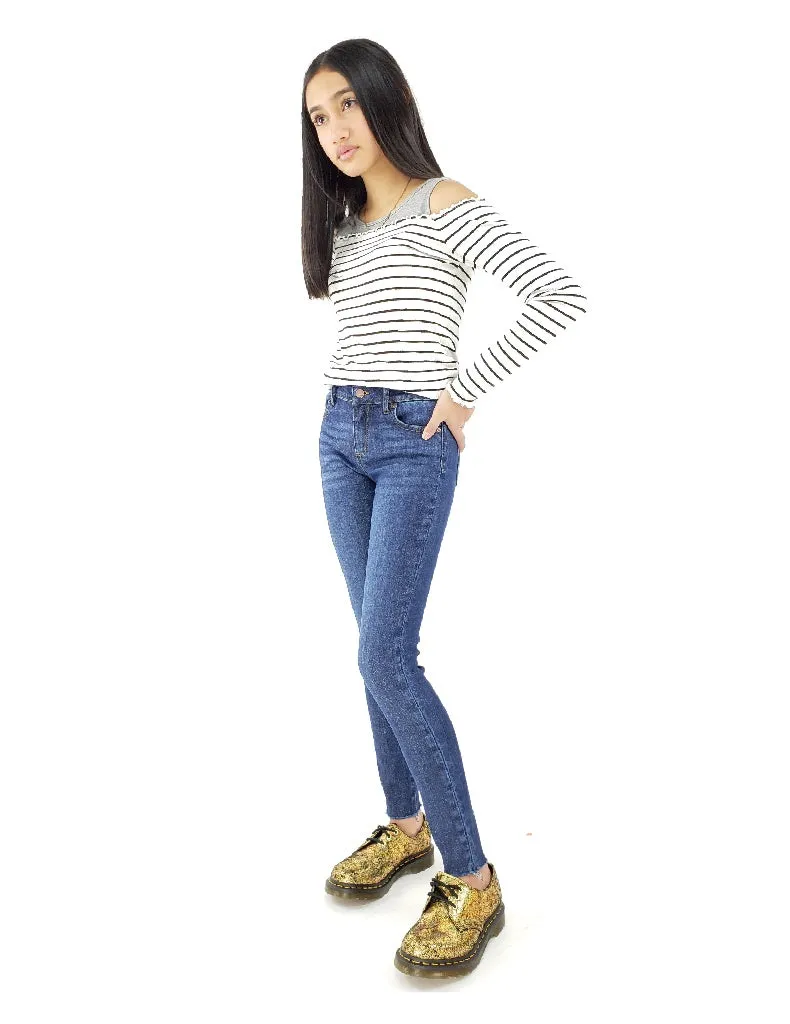 Tractr Diane Mid Rise Lurex Skinny Jean (7-14)
