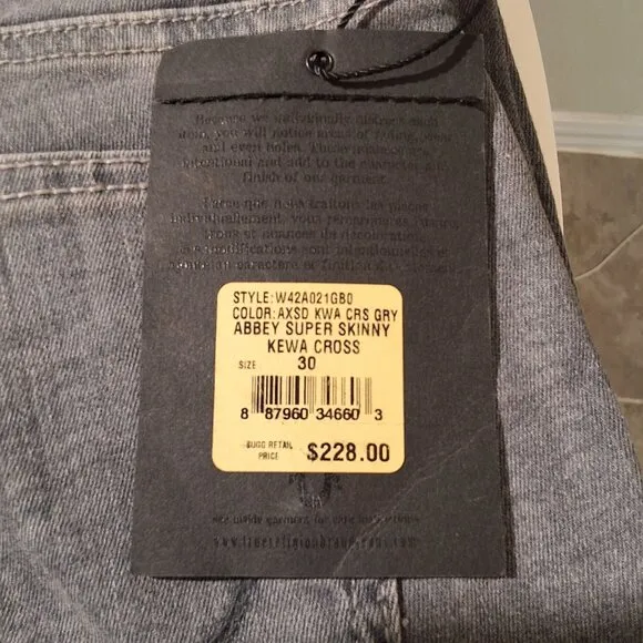 True Religion Abbey Skinny Jean Kewa Cross Gray Sz 30 Made in USA