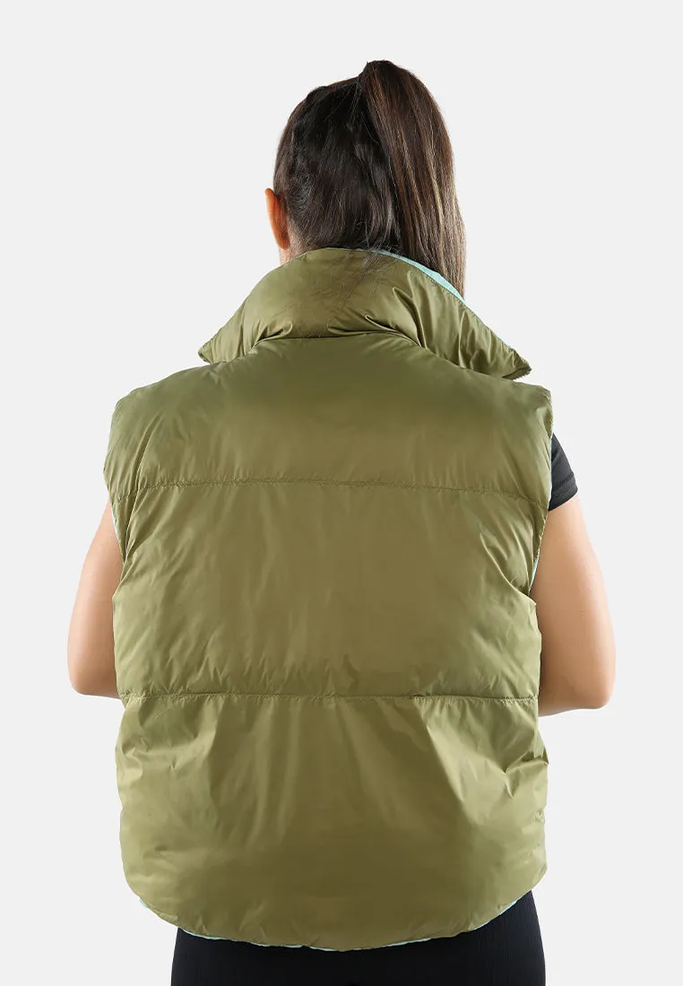 Two Way Cropped Sleeveless Puffer Jacket