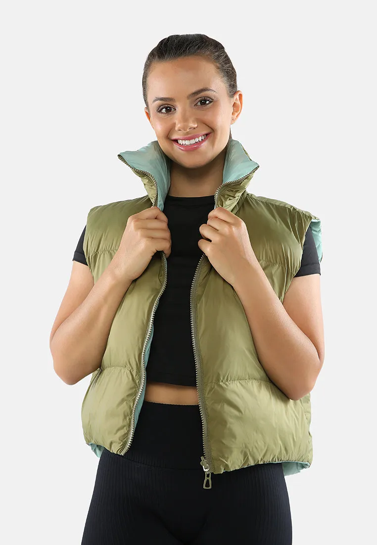 Two Way Cropped Sleeveless Puffer Jacket