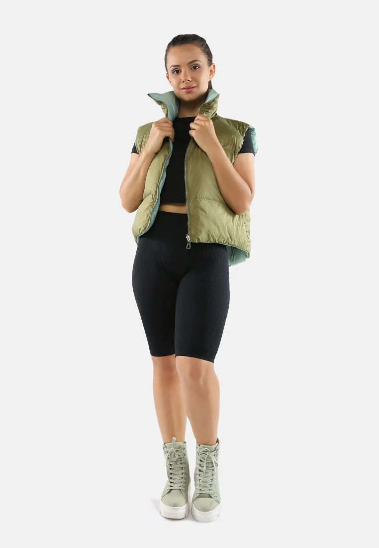 Two Way Cropped Sleeveless Puffer Jacket