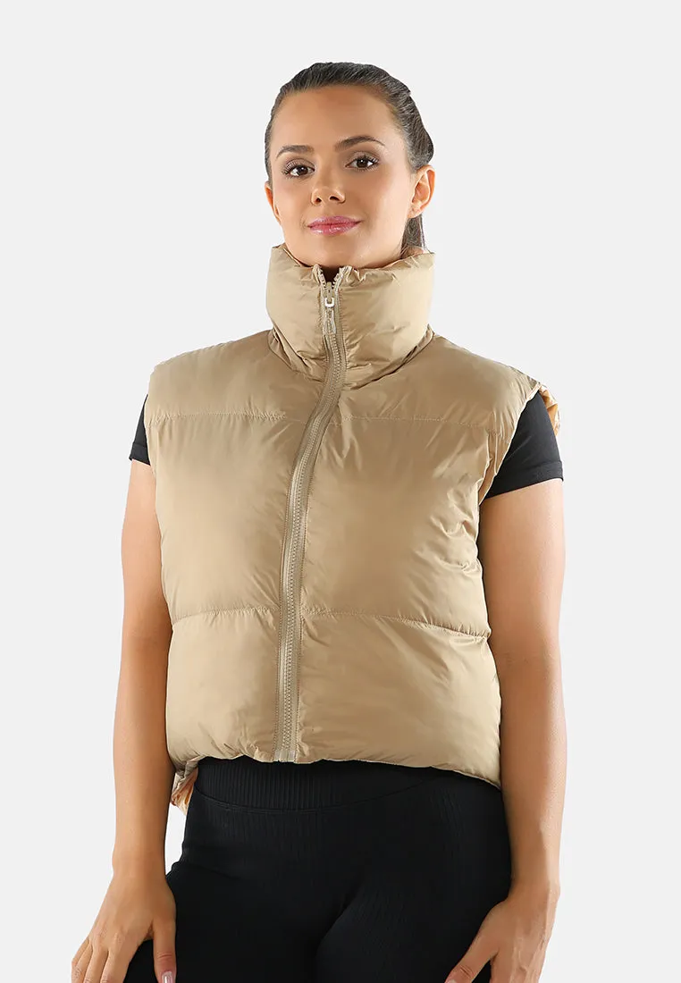 Two Way Cropped Sleeveless Puffer Jacket