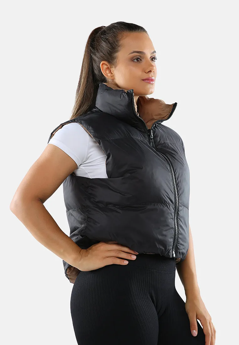 Two Way Cropped Sleeveless Puffer Jacket