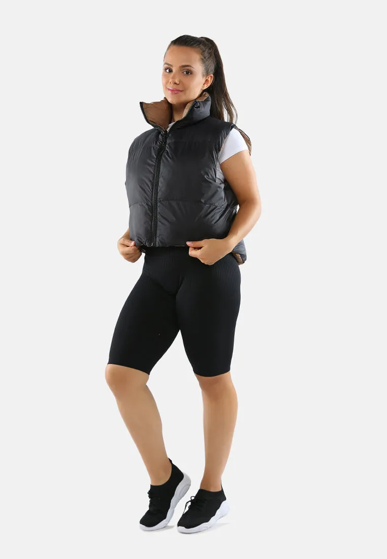 Two Way Cropped Sleeveless Puffer Jacket