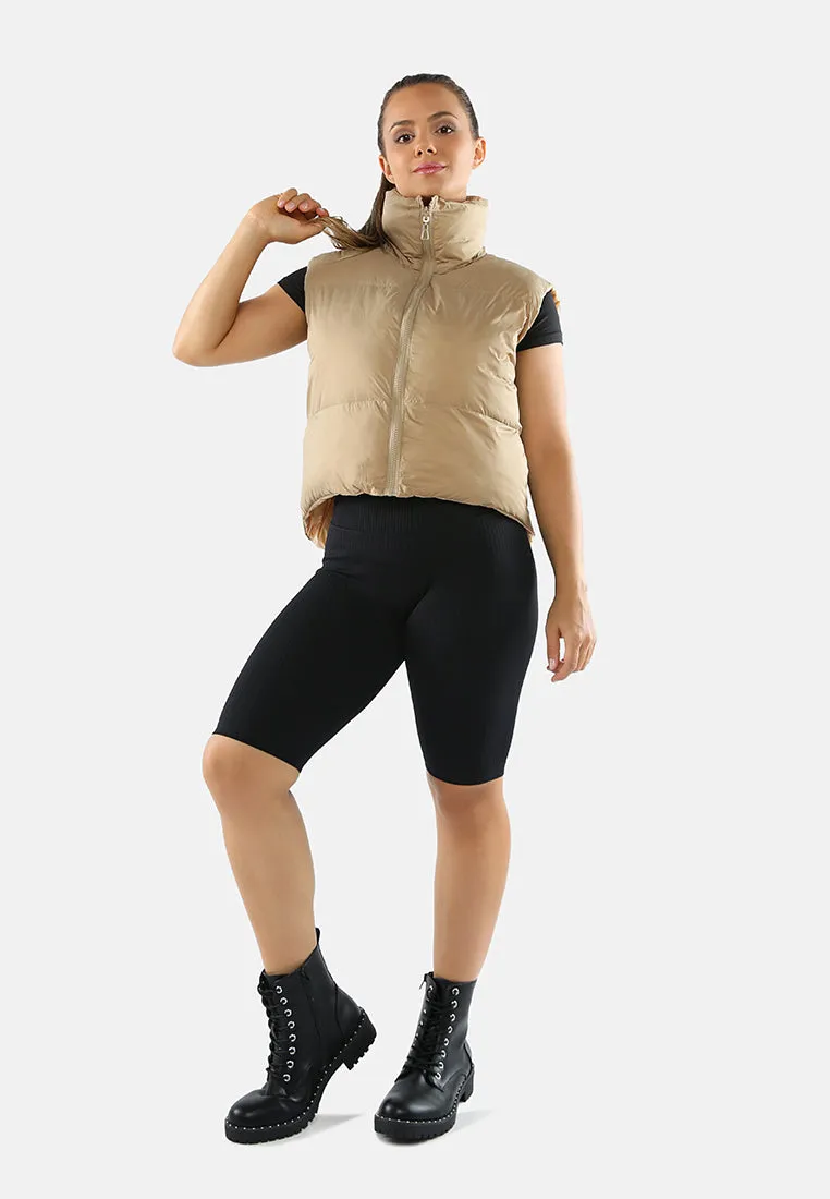 Two Way Cropped Sleeveless Puffer Jacket
