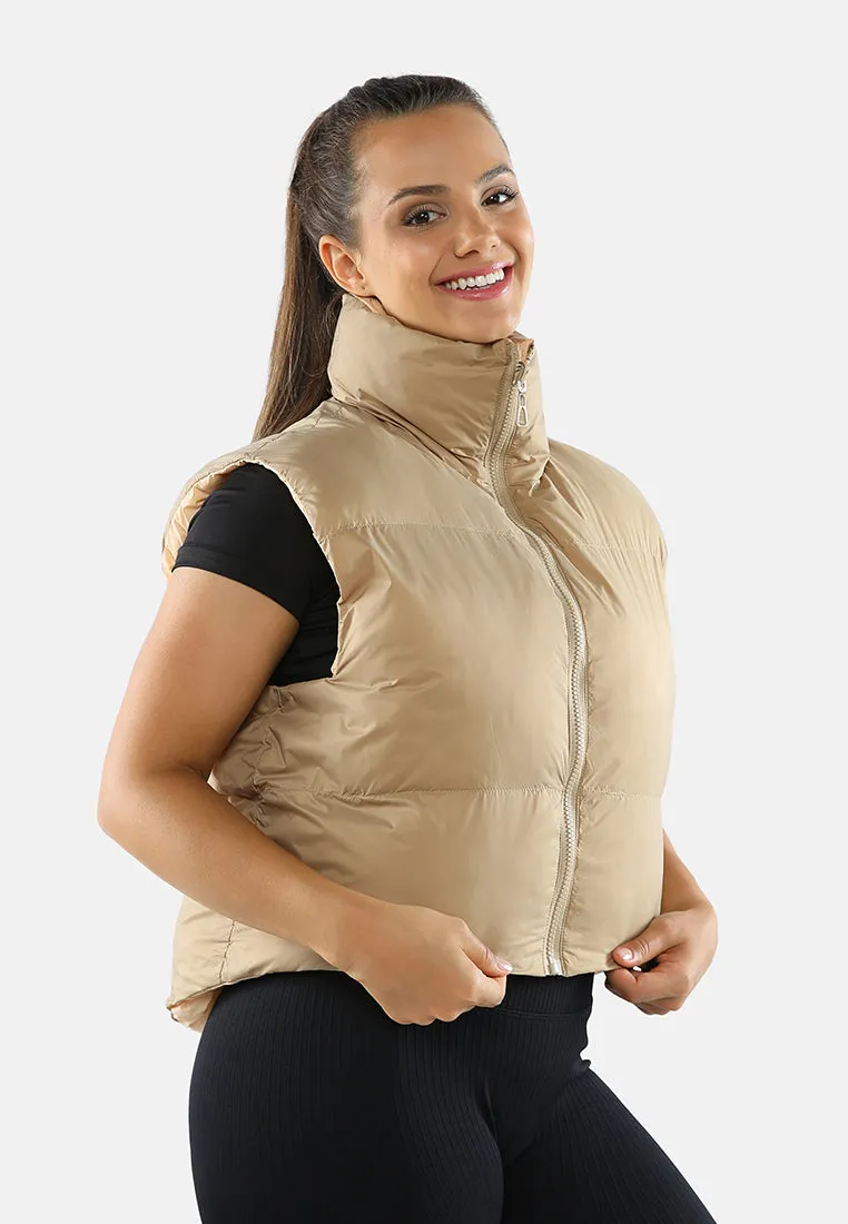 Two Way Cropped Sleeveless Puffer Jacket