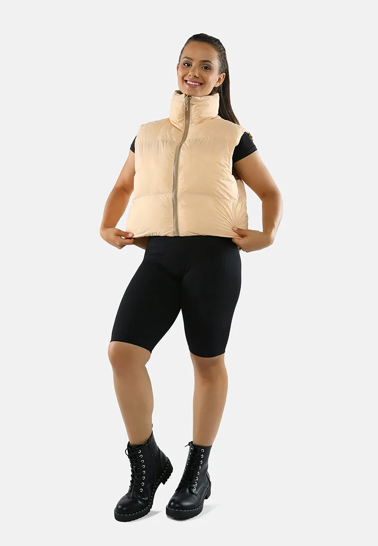 Two Way Cropped Sleeveless Puffer Jacket