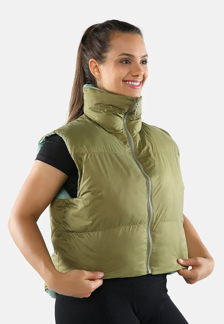 Two Way Cropped Sleeveless Puffer Jacket