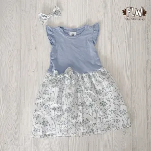 Upcycled Dress 18m-4T Blue Ditsy Floral
