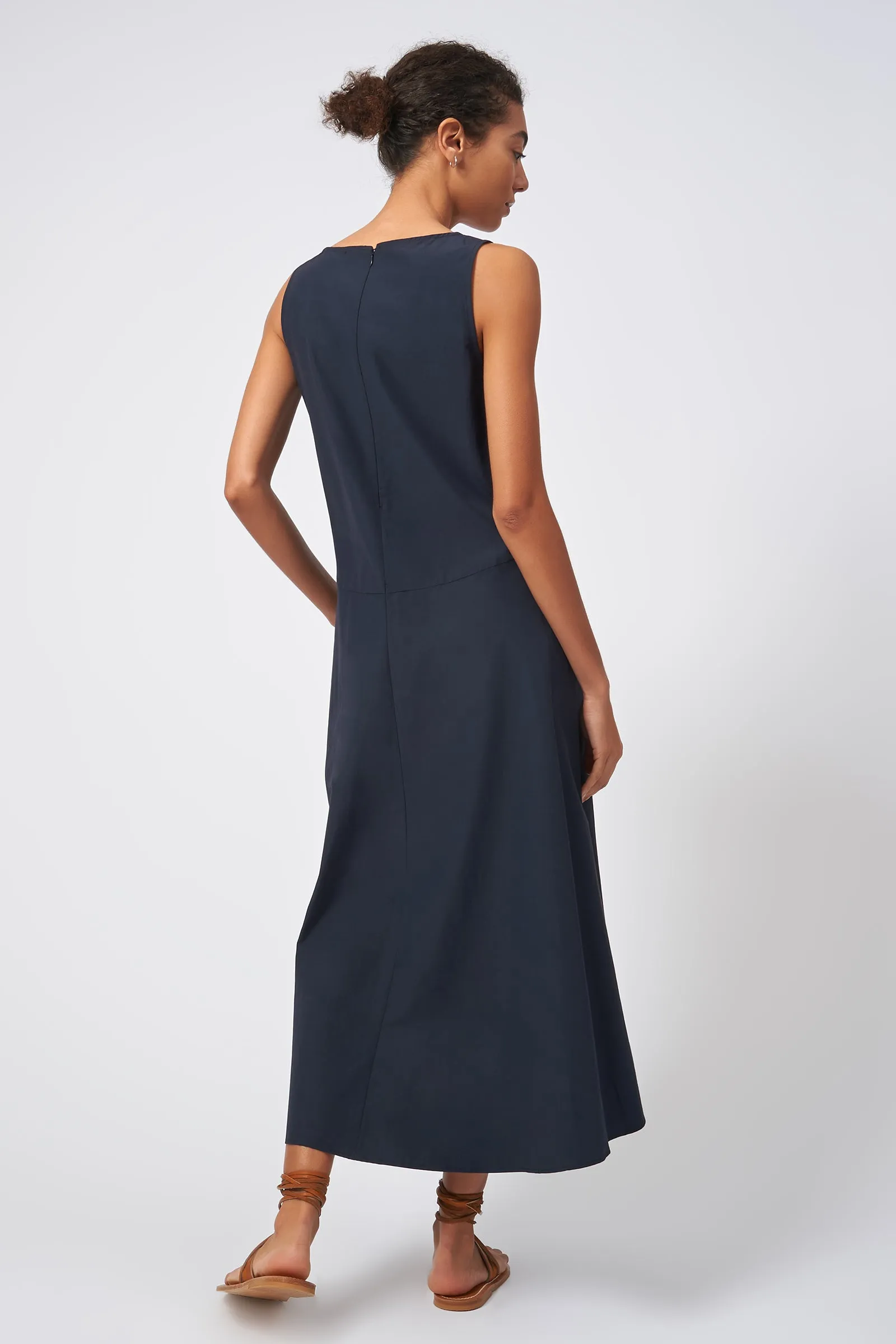 V-Neck Flounce Dress - Navy Broadcloth