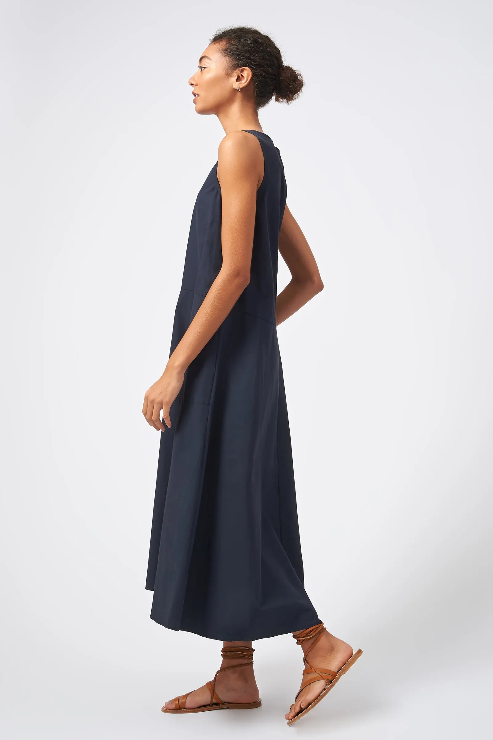V-Neck Flounce Dress - Navy Broadcloth