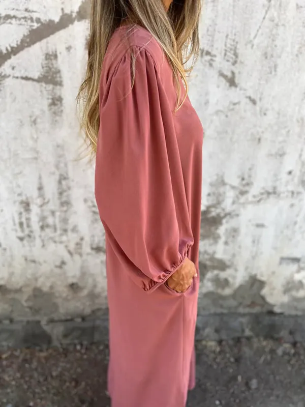 V-Neck Midi Dress with Lantern Sleeves