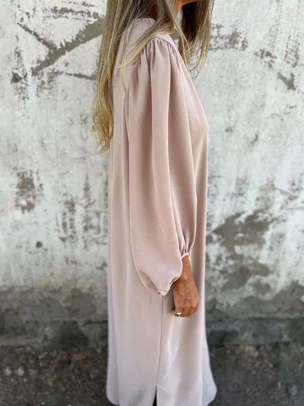 V-Neck Midi Dress with Lantern Sleeves