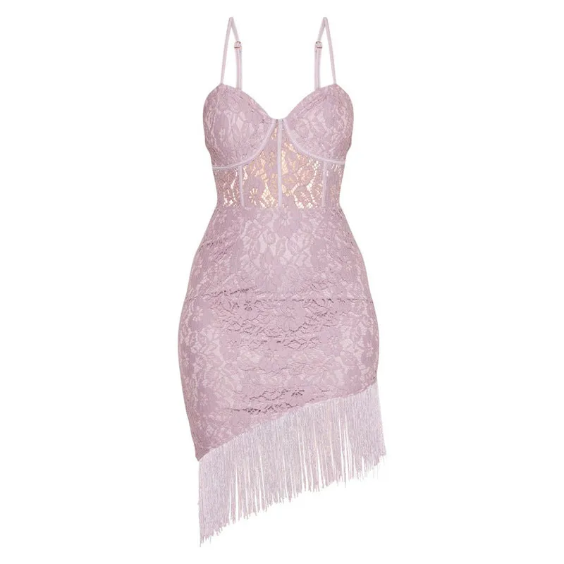 V-neck Pencil Fringed Lace Dress