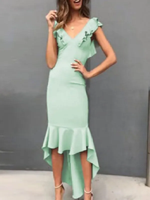 V-Neck Ruffled Cross Open Back Dress