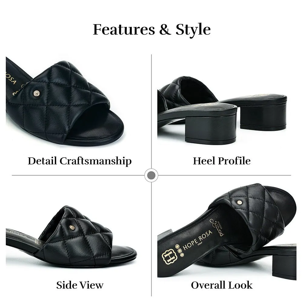 Venus Black Quilted Leather Slide Sandal