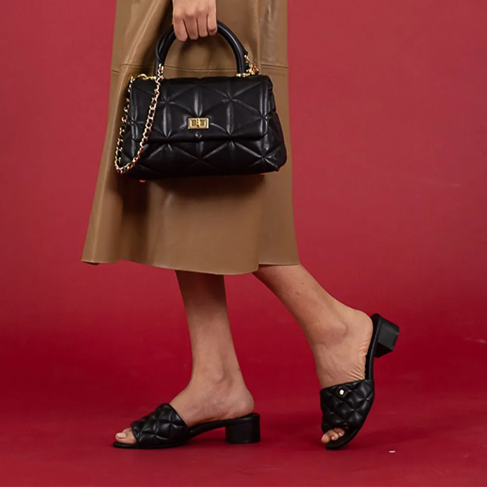 Venus Black Quilted Leather Slide Sandal