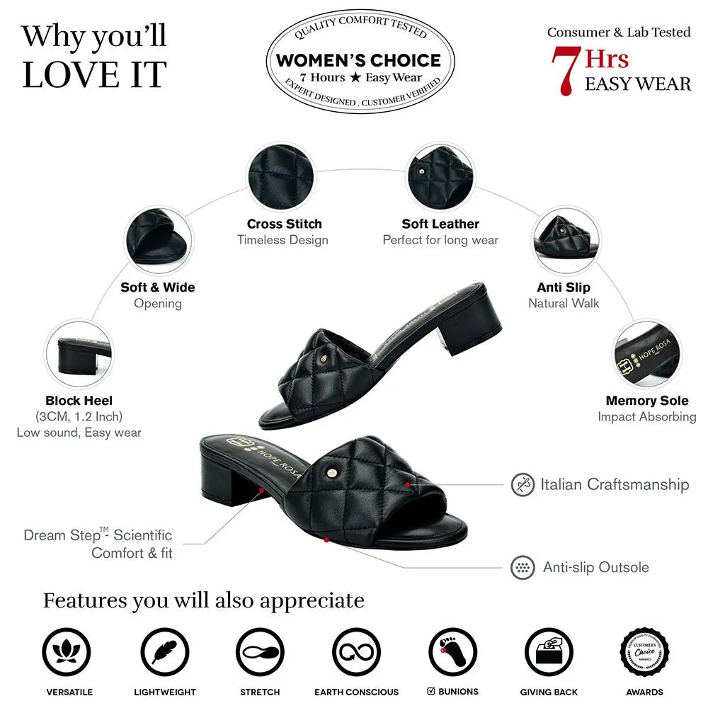 Venus Black Quilted Leather Slide Sandal