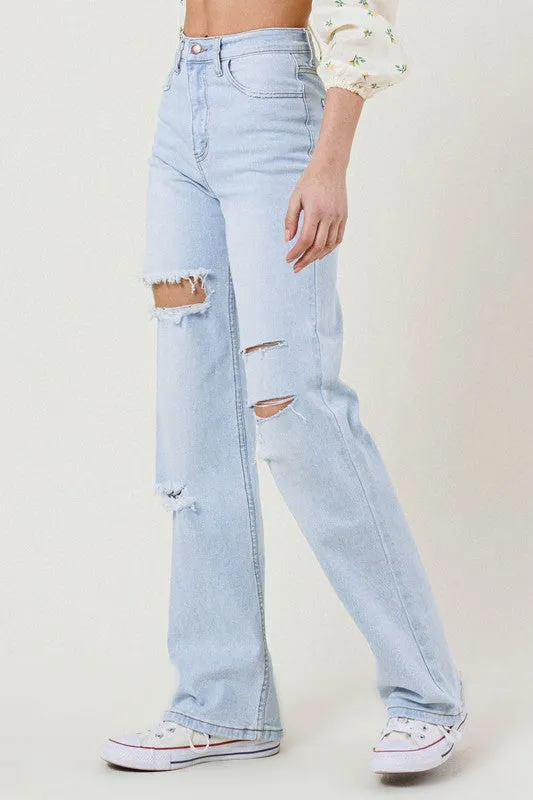 Vibrant M.i.U Distressed Wide Leg Jeans