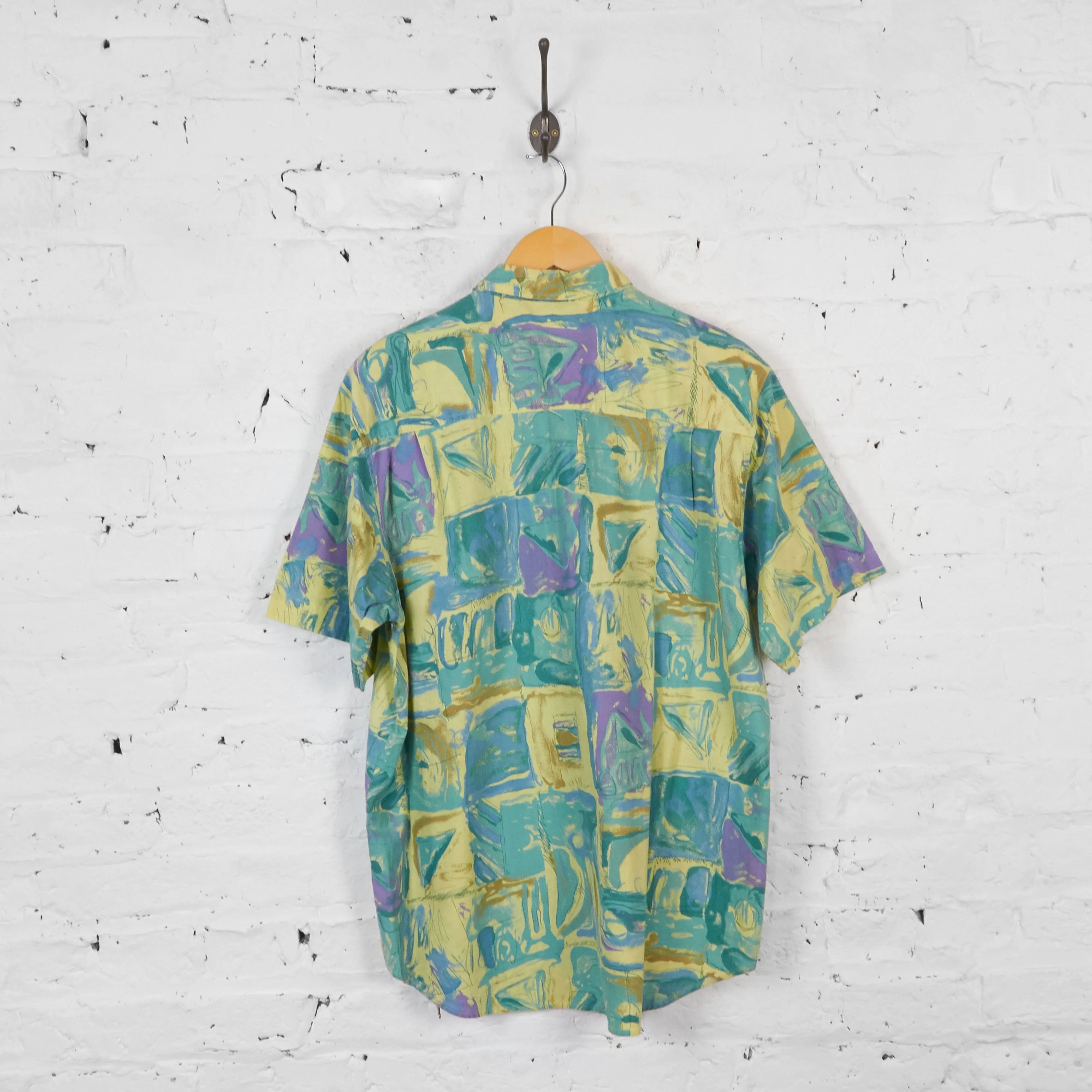Vintage 90's Pattern Party Shirt - Green - M