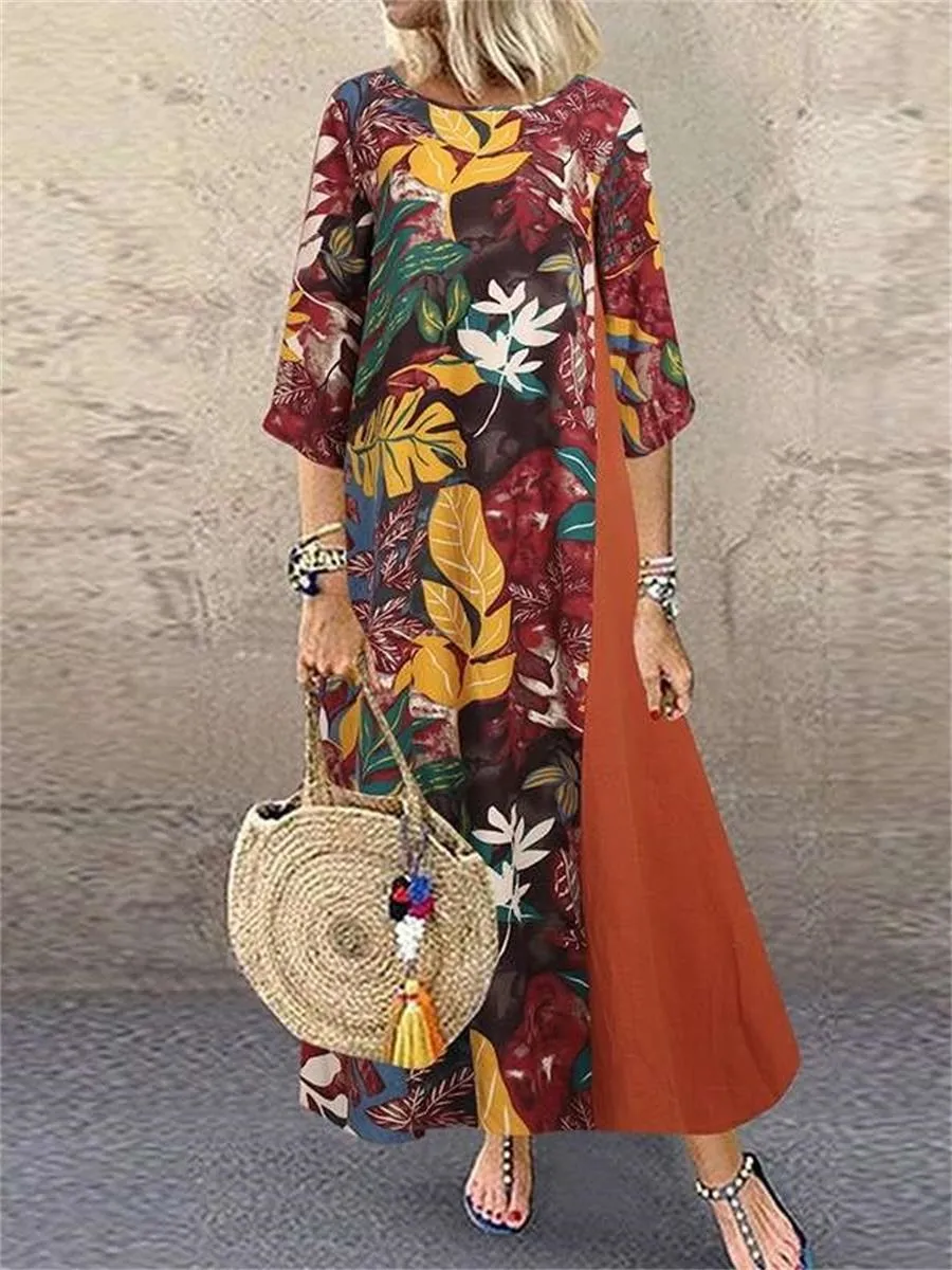 Vintage Floral Women'S Cotton And Linen Dress