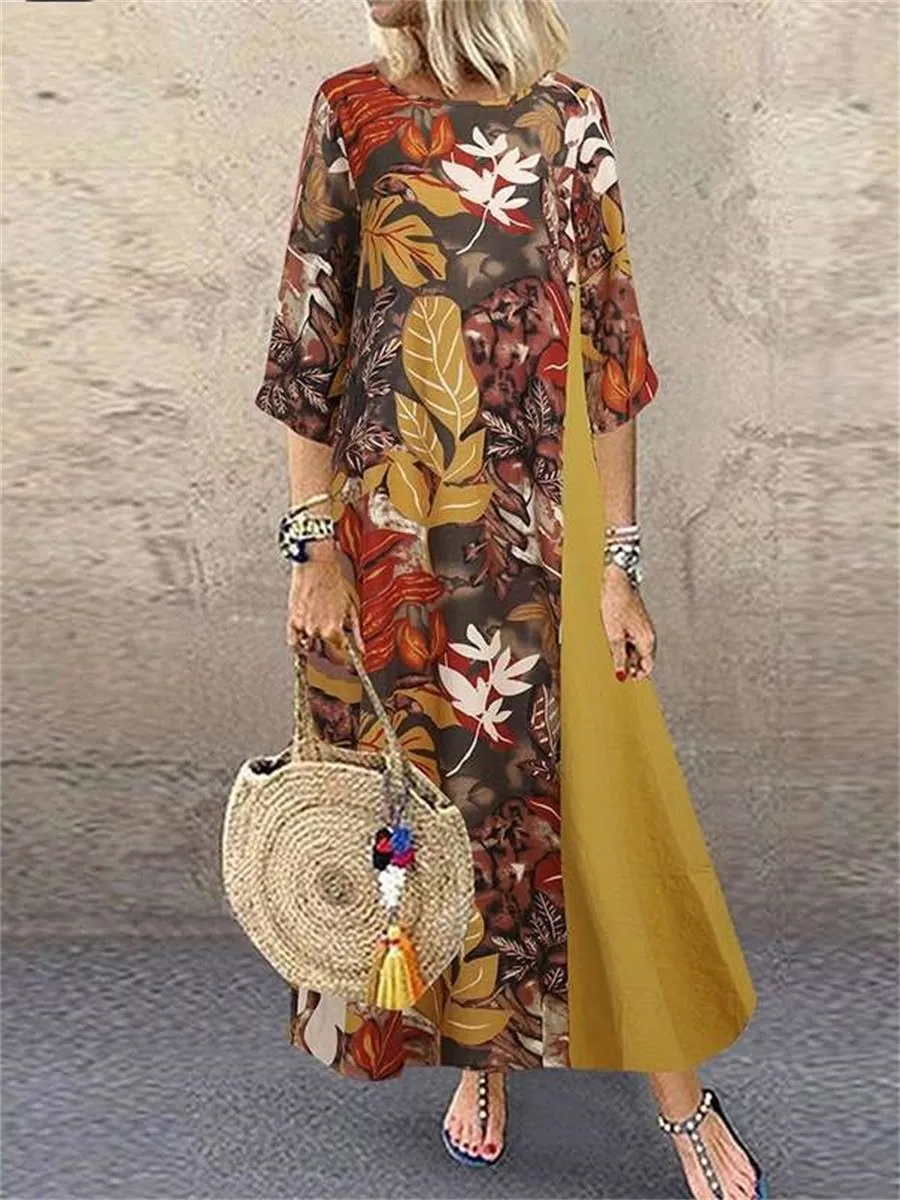 Vintage Floral Women'S Cotton And Linen Dress