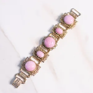Vintage Pink Glass Cabochon Book Chain Statement Bracelet
