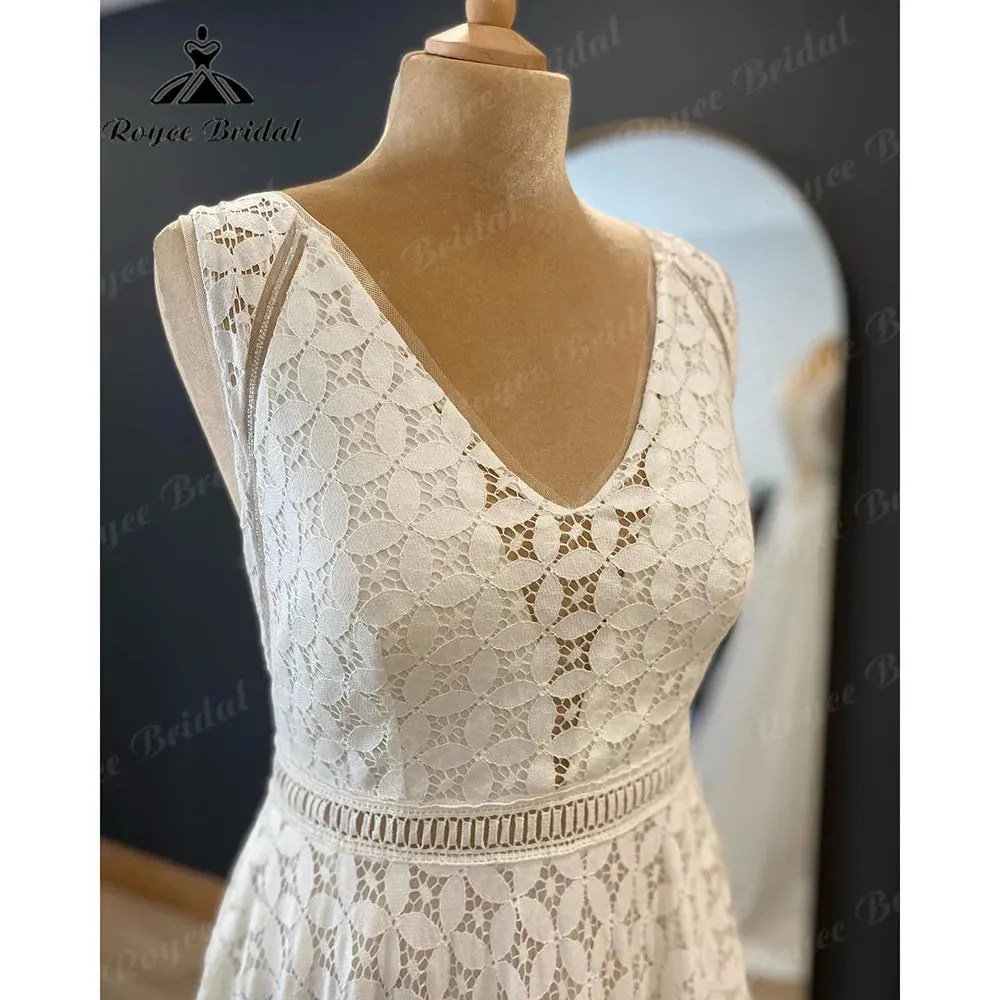 Vintage V Neckline Sleeveless Lace Wedding Dress for Women  Bridal Wedding Gown Custom Made sukienka na wesele Roycebridal