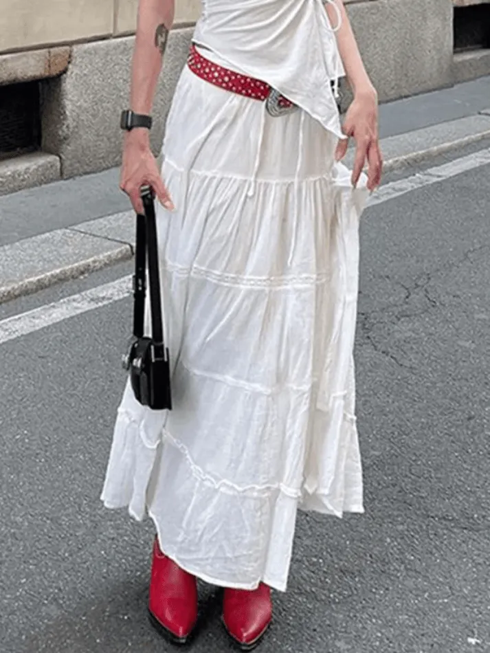 Vintage White Slit Midi Skirt