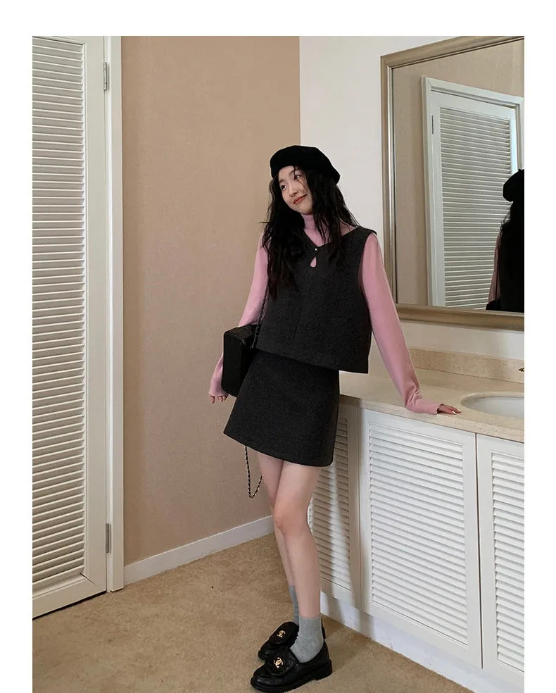 Vintage wool vest top   skirt set