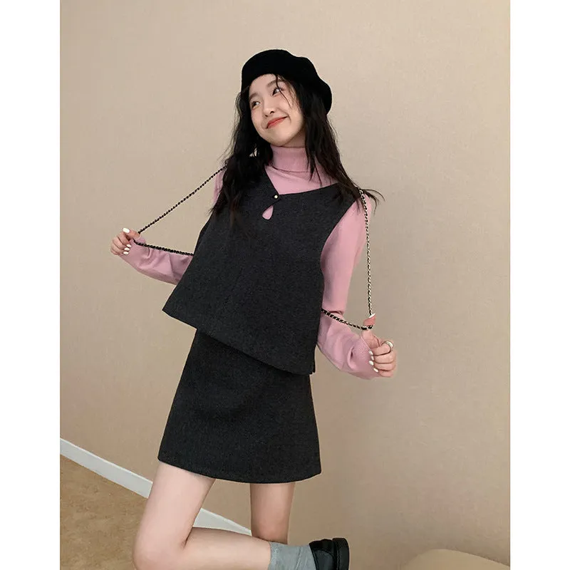 Vintage wool vest top   skirt set