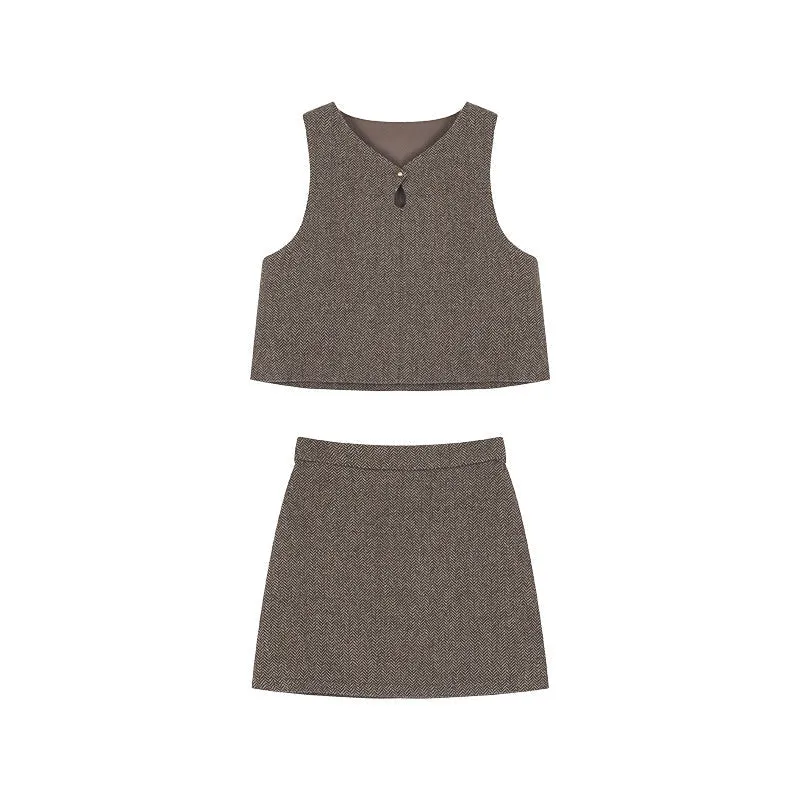 Vintage wool vest top   skirt set