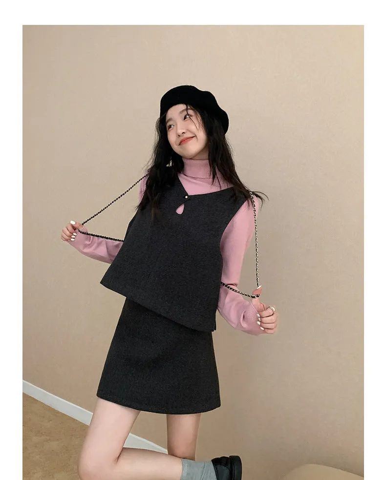 Vintage wool vest top   skirt set